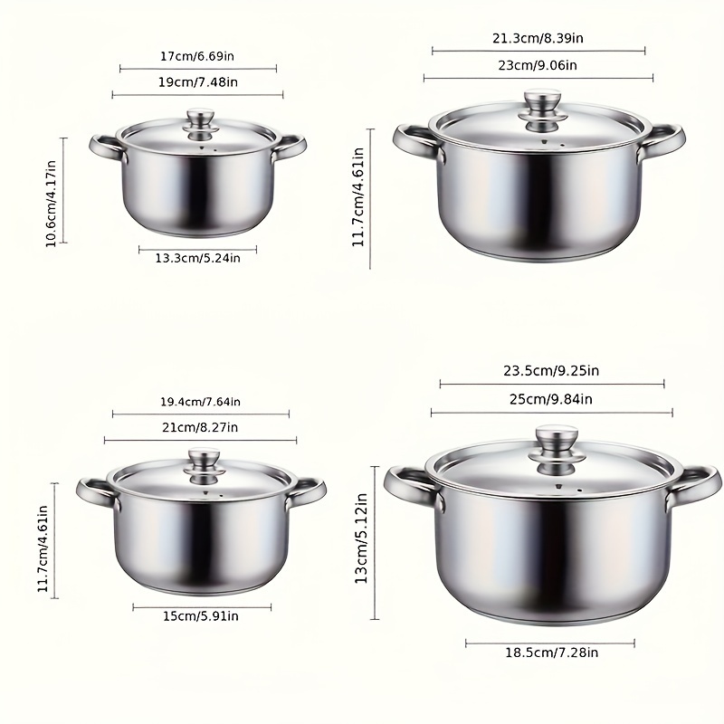 4pcs Stainless Steel Cookware Set, 4 Pots + 4 Lids, Compatible... product image 7