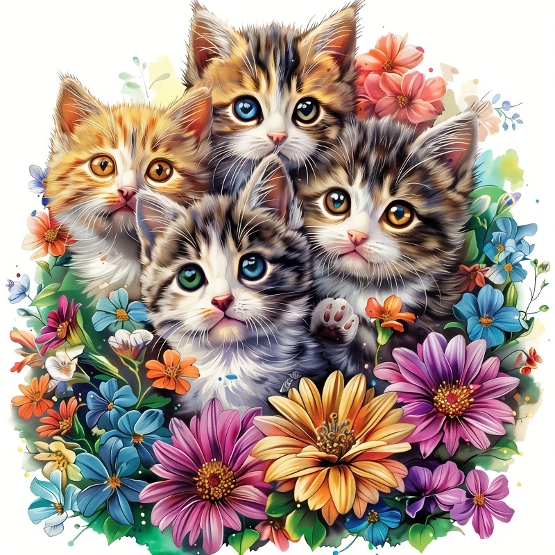 

3d Diamond Painting Kit - Cute Cats Design, Round Acrylic Diamonds, Animal Theme - Perfect For Home Decor In Living Room, Bedroom, Kitchen, And Hallway - Complete Diamond Art Tool Set Included
