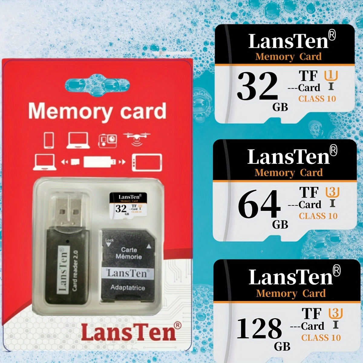 

Lansten Memory Card 32gb 64gb 128gb Flash Memory Card A1/c10/u3 Memory Tf Card With Card Reader