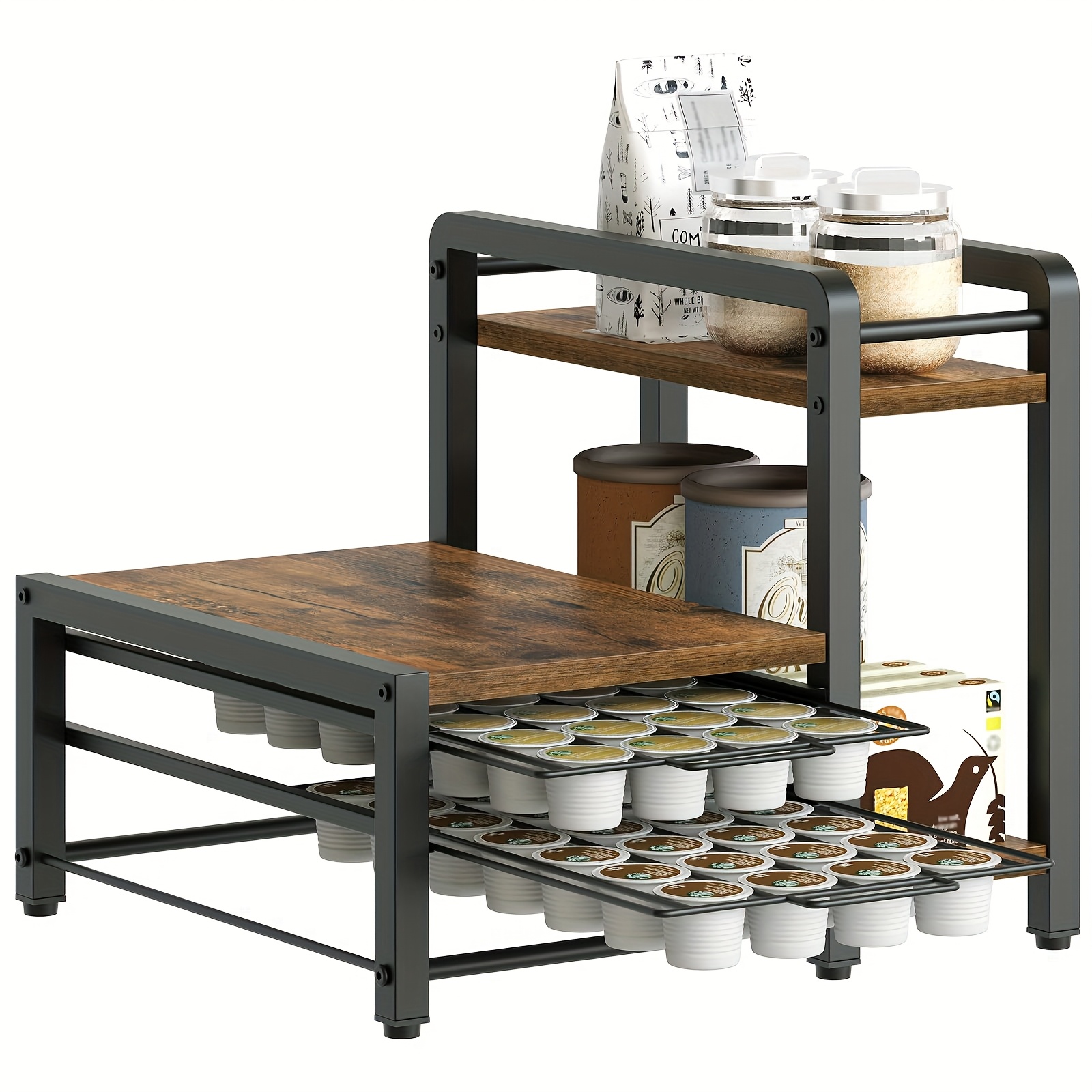 Image of Coffee Capsule Drawer Storage Rack, Holder, Coffee Capsule Organizer With Double Sliding Storage Drawer And Countertop, Holds 56 Capsules, Black