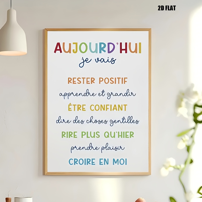 TEMU Affiche d'affirmation positive française 2D à plat, plan 2D, 1 pièce cadre - Décoration psychologique moderne et pour enfants, avec citations