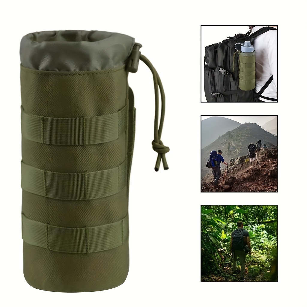 Image of Compatible For: Compatible For For Water Bottles - Molle Water Bottle Holder With Drawstring Closure & Mesh Bottom, Hydration Carrier Suitable For Outdoor,,, Gear Accessory (unisex)
