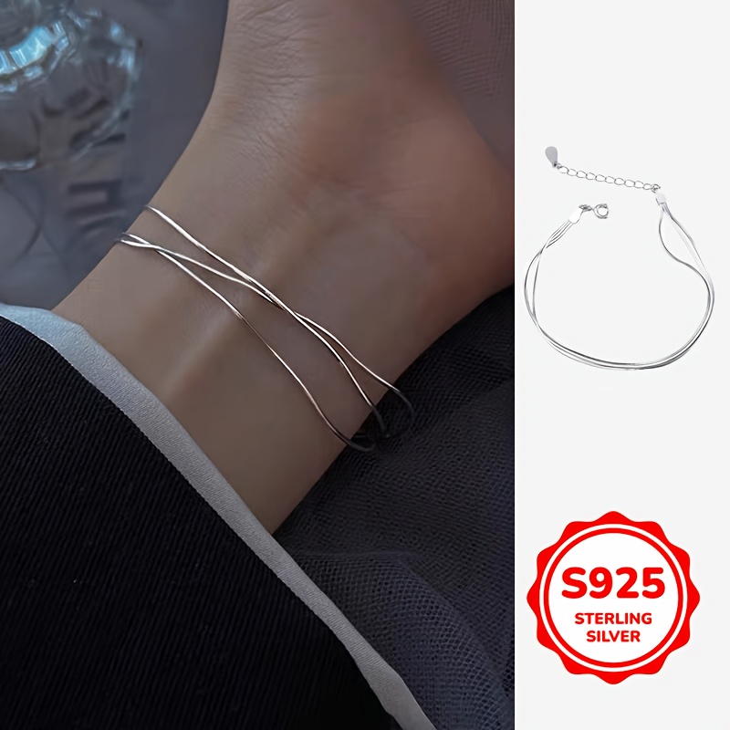 

S925 Sterling Silver 3-layer Snake Bone Bracelet Simple And Elegant Style Bracelet Feet Gift For Girls