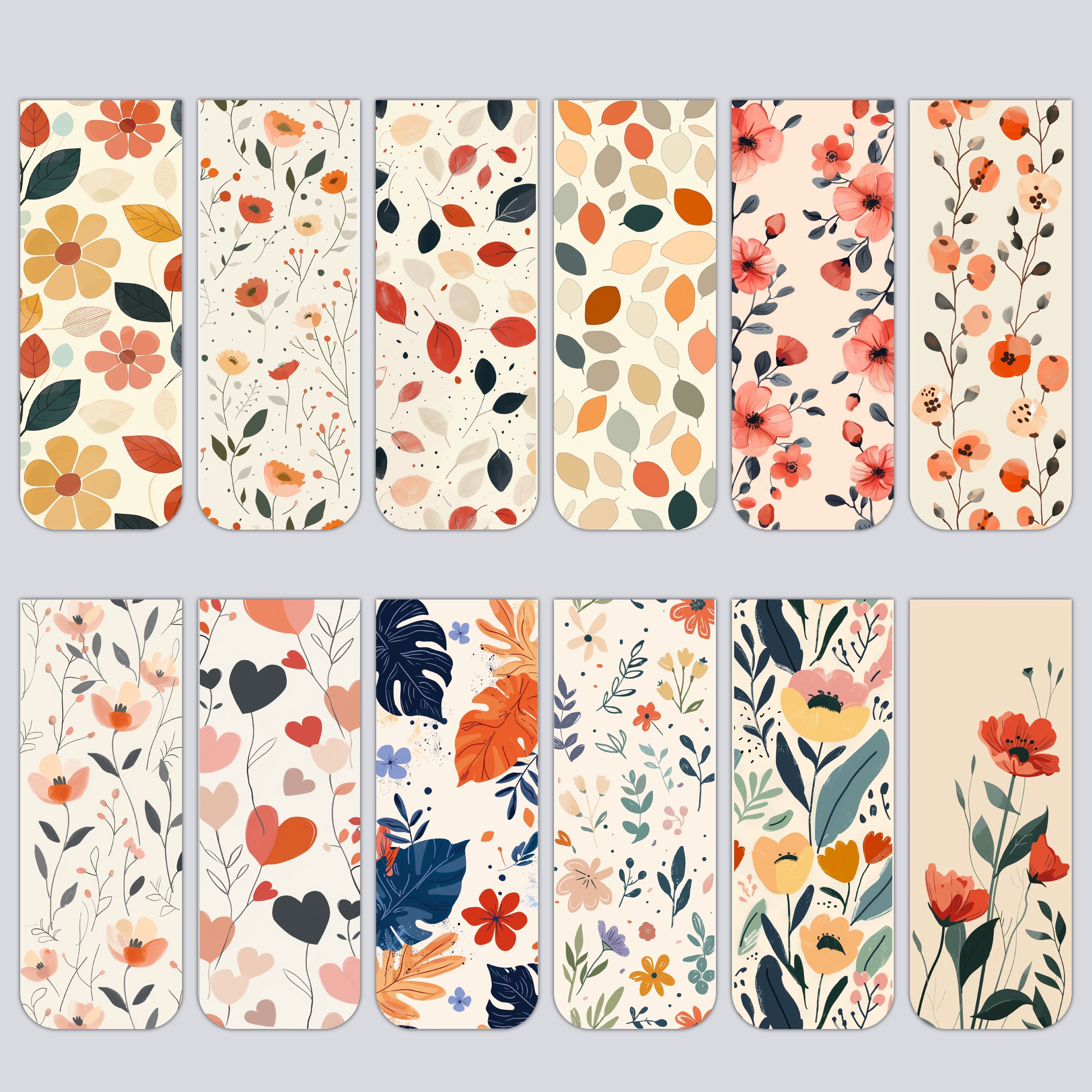 Image of Set Of 12 Magnetic Bookmarks Featuring Assorted Leaf Designs, Perfect For Marking Pages In Books. Floral Bookmarks Are A For Students And Readers