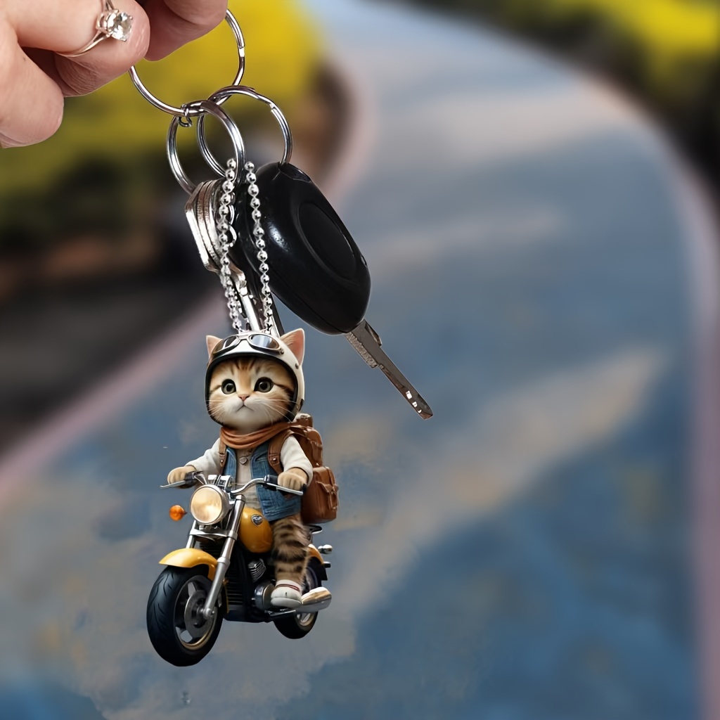

1pc Acrylic Motorcycle Cat Ornament - Cute Cat Pendant, Suitable For Car Mirror, Keychain Accessories And Party Decorations