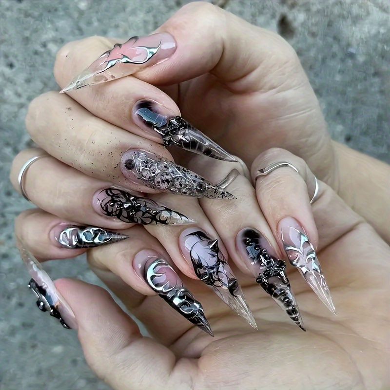E-shop Ein Set aus 24 Falschen Nägel Patches, gemischte Farben, Halloween Serie, Glitzer Strasssteine, Halloween Geschenke, geeignet für alle Damen,