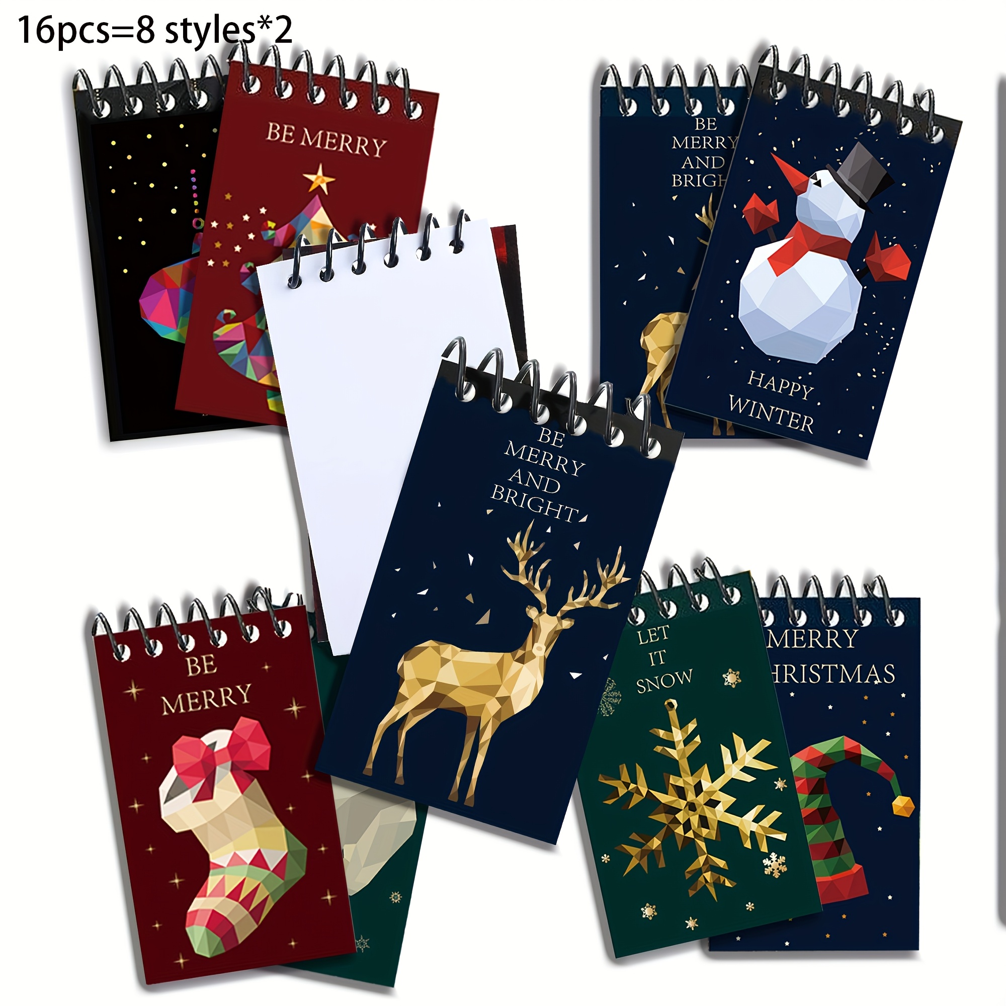 Image of 16pcs Christmas Mini Notebook Notepads Spiral Pocket Notebooks Memo Pad Snowman Lined Journals Notebooks For Christmas Party Supplies