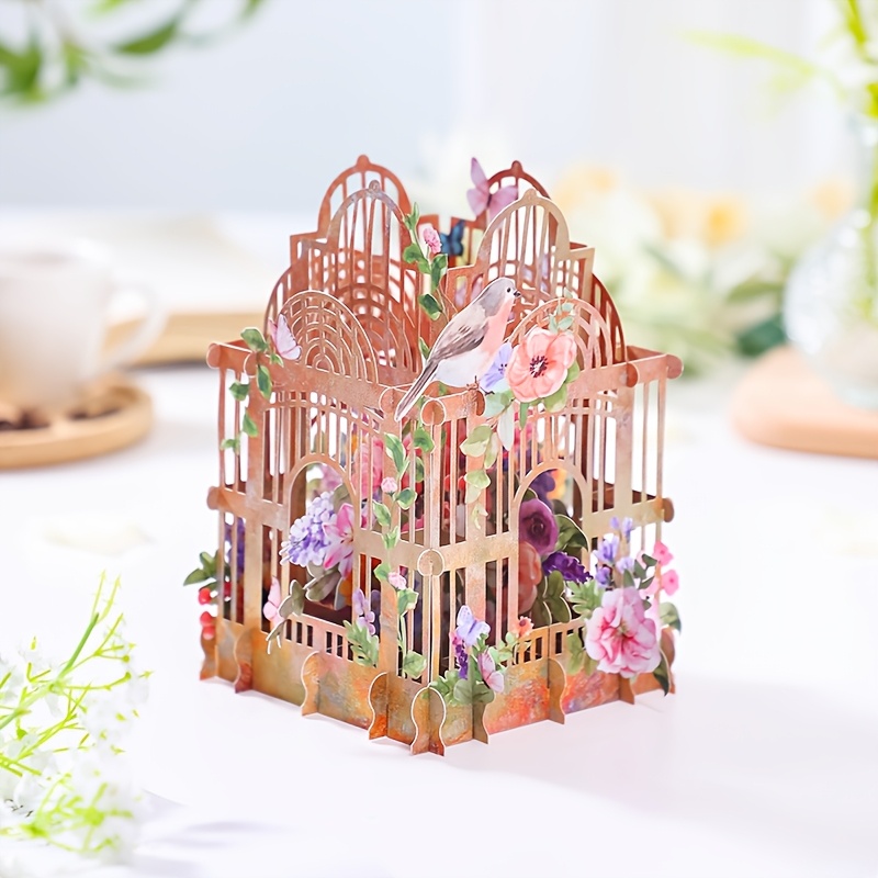 

1pc 3d Pop-up Birdcage Flower Greeting Card - Paper , For Birthday, Valentine's, Day, Anniversary, Wedding - Unique Thank You Card For Anyone, Decorative Greeting Card|intricate | Flowers, Flower Gift