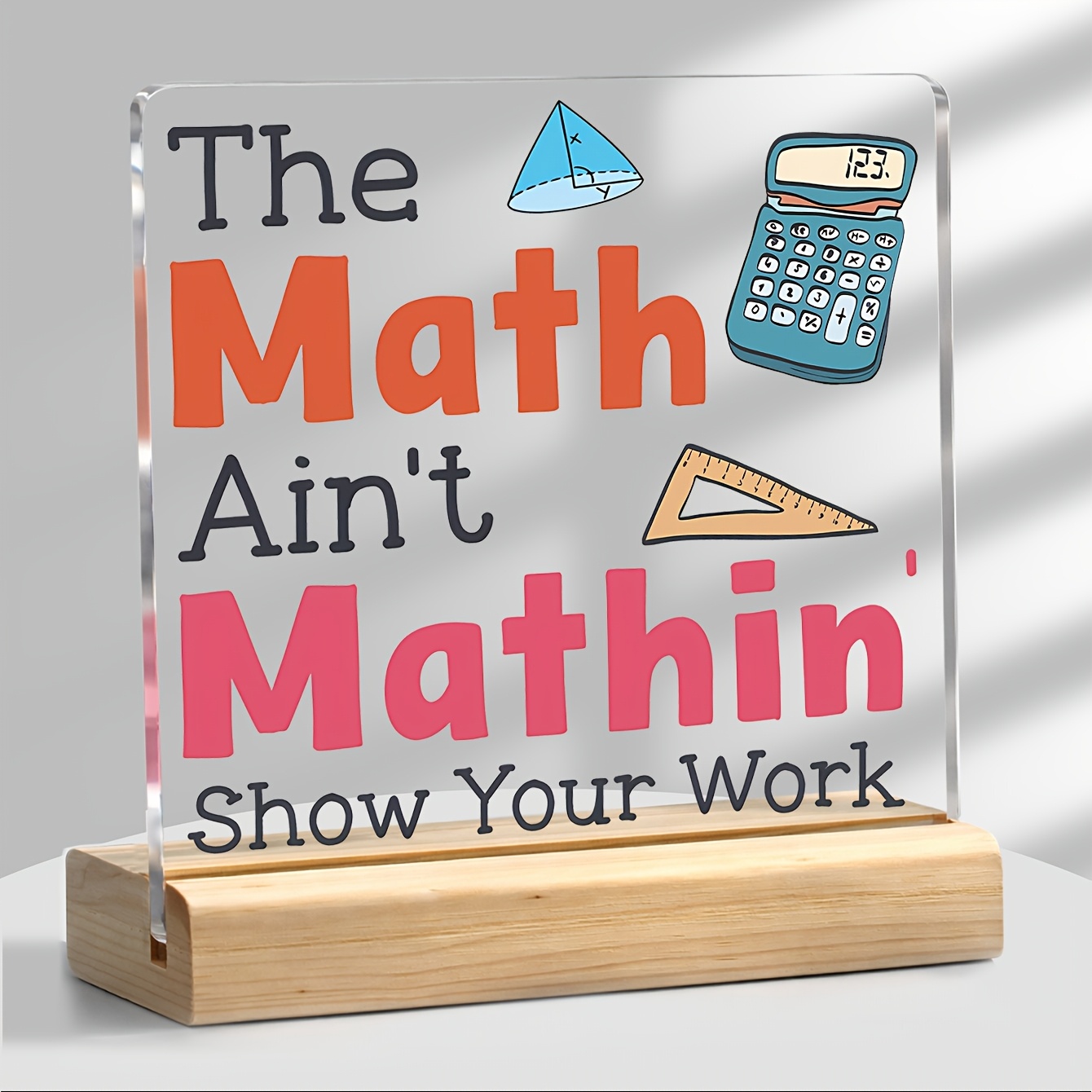 TEMU 1pc Math Teacher Gift Decorative Sign Plaque Mathin Acrylic Desk Sign Wood Base Classroom Office Decor Math Lover Back To School Christmas Gift