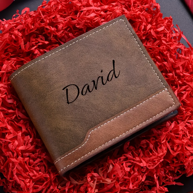 TEMU 1 Personalized Men's Wallet, Horizontal Bifold Pu Wallet With Contrast Stitching, Multi-card Slots, Vintage Style