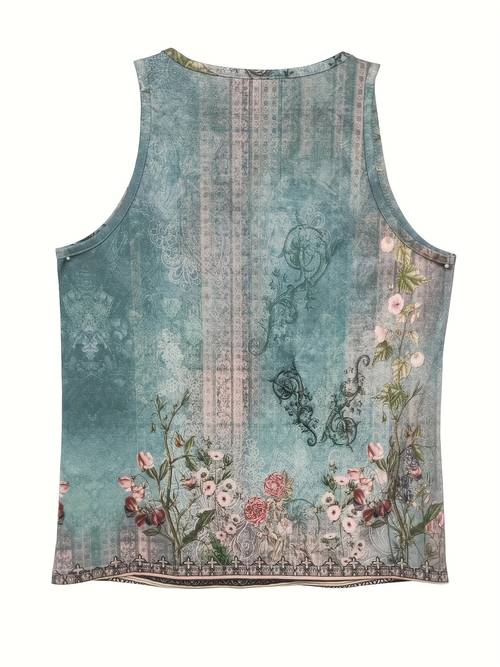 womens floral print v neck camisole tank top teal lace sleeveless blouse with intricate casual and stylish for casual attire everyday top feminine apparel
