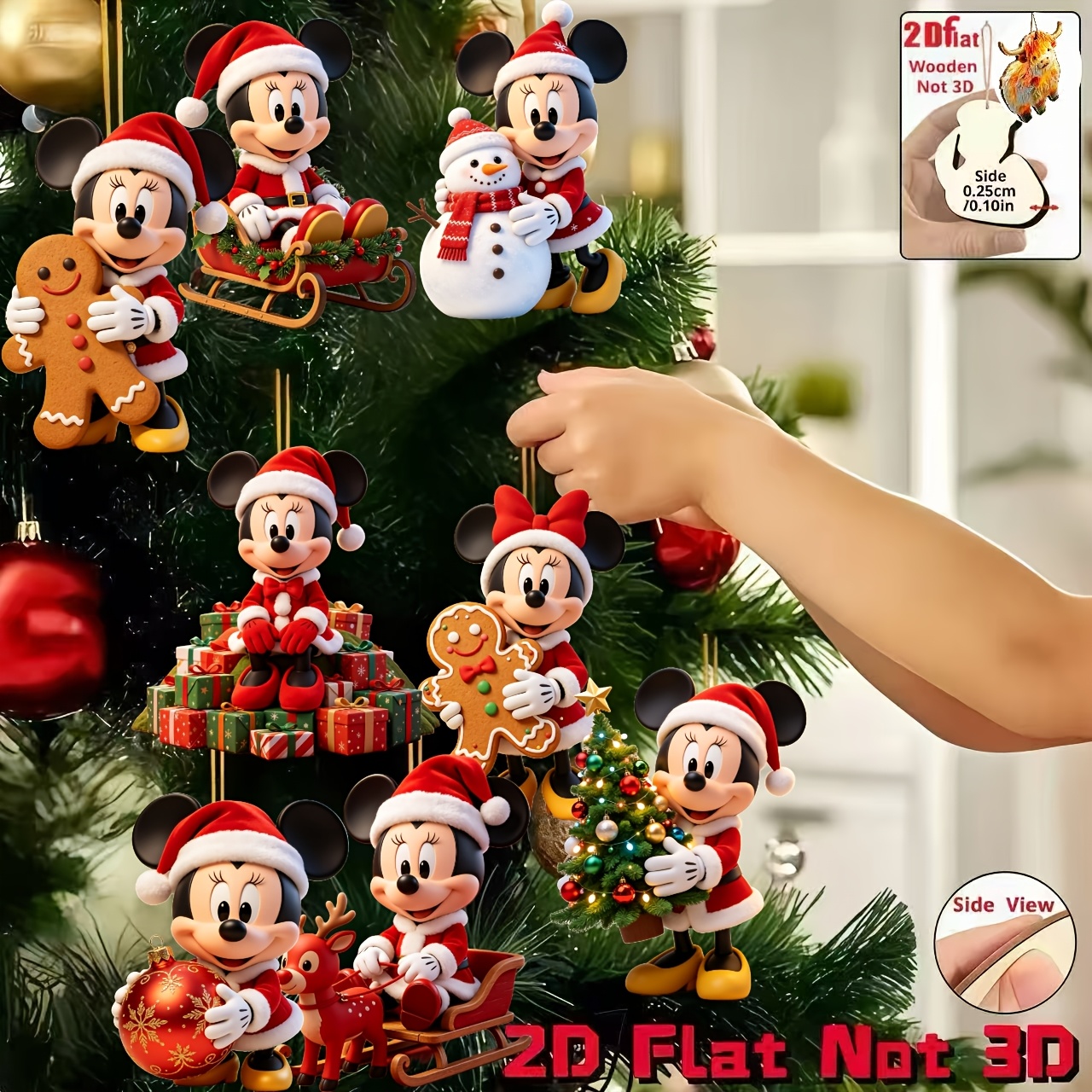 Image of 2d Flat, 8pcs & Wooden Hanging Ornaments - Artificial Suitable For Christmas Tree Decorations, Ears & Iconic Characters, Party Decor For Home,, Holiday Gifts (no Revision To This Name), 2d Flat