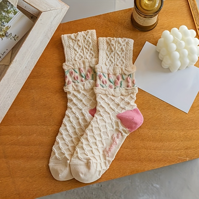 Floral Socks Set Women Cute Flower Geometric 3d Textured - Temu Canada
