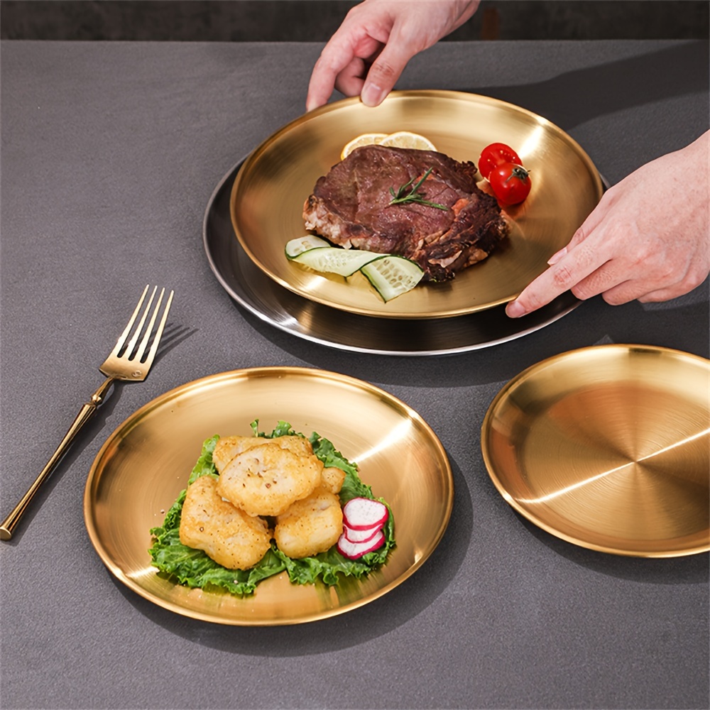 

Stainless Steel Bbq Grill Plate - Gold, Striped Design For Outdoor Cooking & Dining