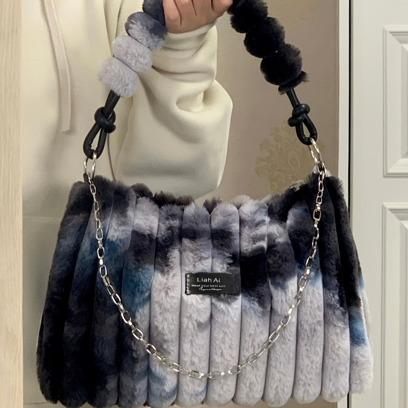 

Chic Tie-dye Plush Shoulder Bag For Women - Spacious & Stylish With Secure Zip Closure, Canvas Lined Purses For Women Handbags For Women