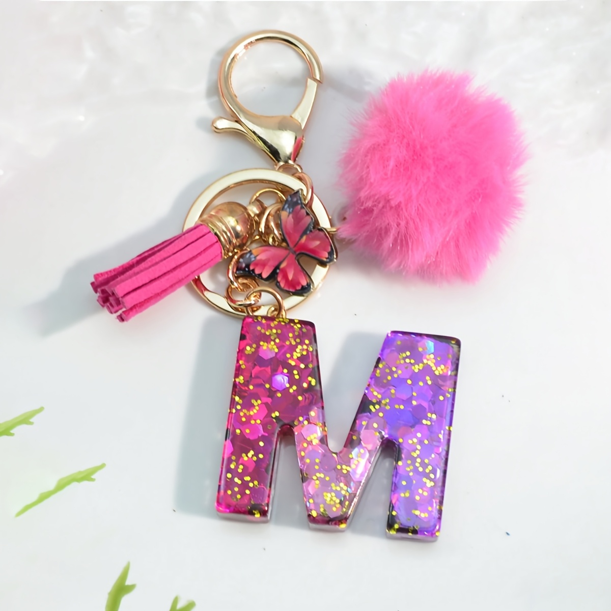 TEMU 1 llavero de moda con inglesas en rosa, decoración de borla con , accesorios para bolsos de damas, regalo para