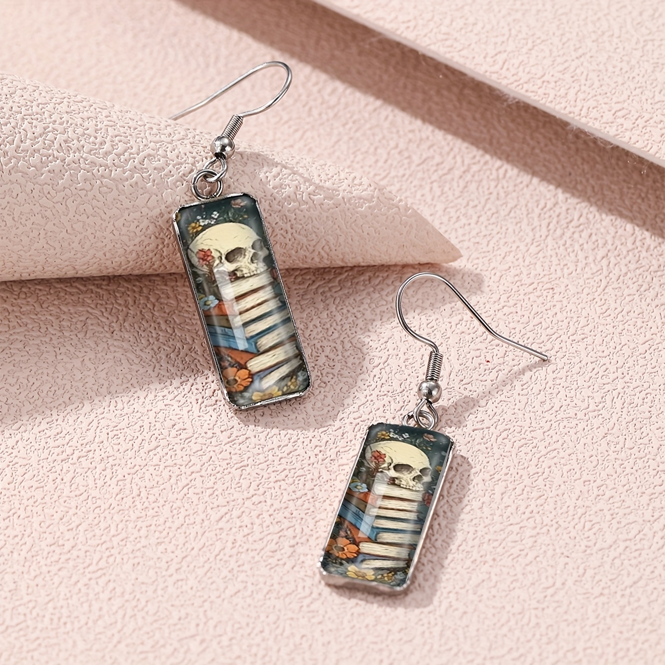 Creative Skull and Book Pendant Earrings