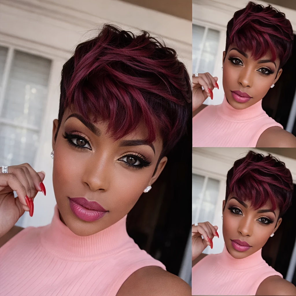 TEMU Mixed Black Red Hair Wig Synthetic Short Wigs For Women Short Hairstyle Wig With Mixed Bangs Colorful Wigs For Party