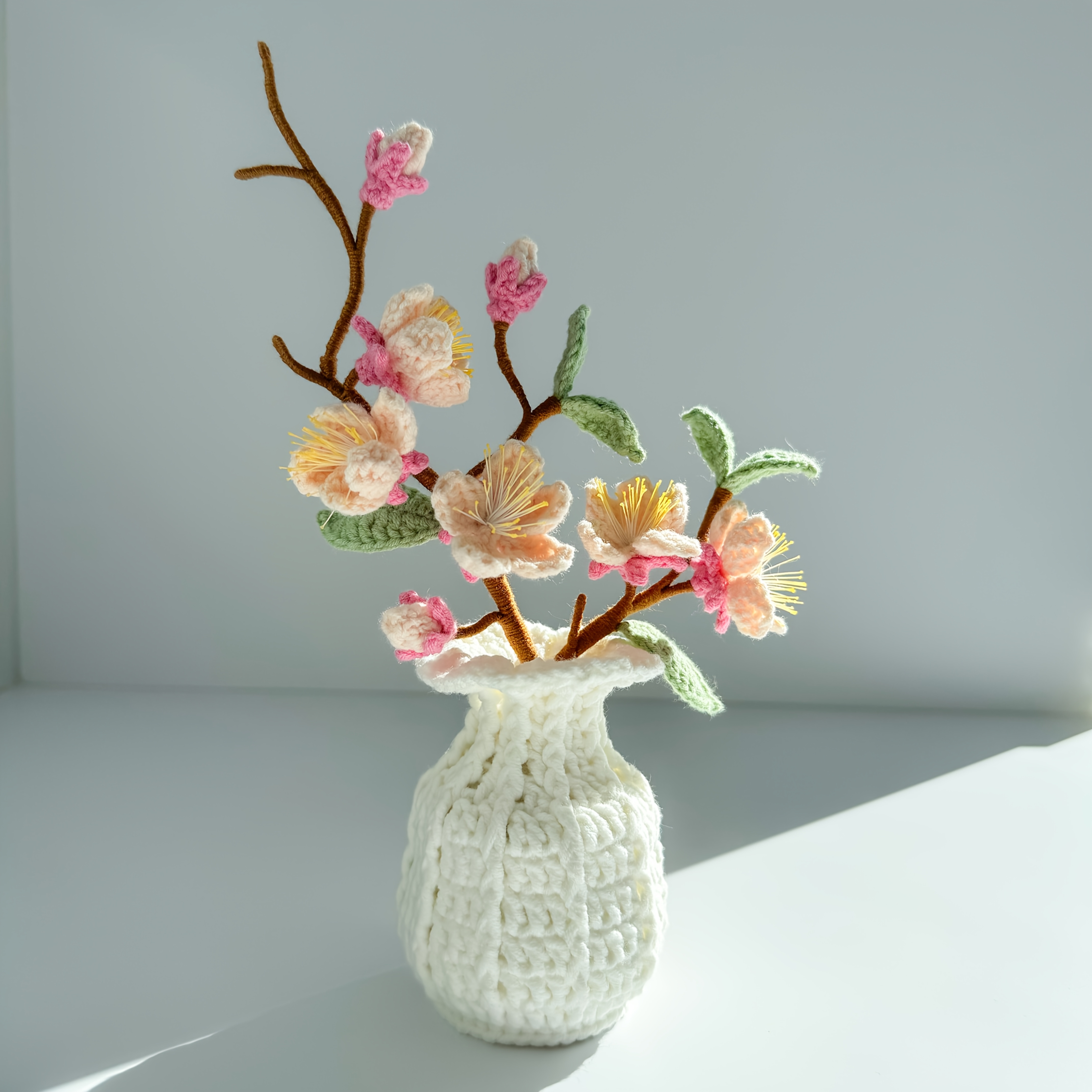 Image of Handcrafted Crochet Flowers Like Apricot Blossoms, Potted Plants, Tabletop Decorations, Festive Gifts, Living Room Decor, And Car Ornaments