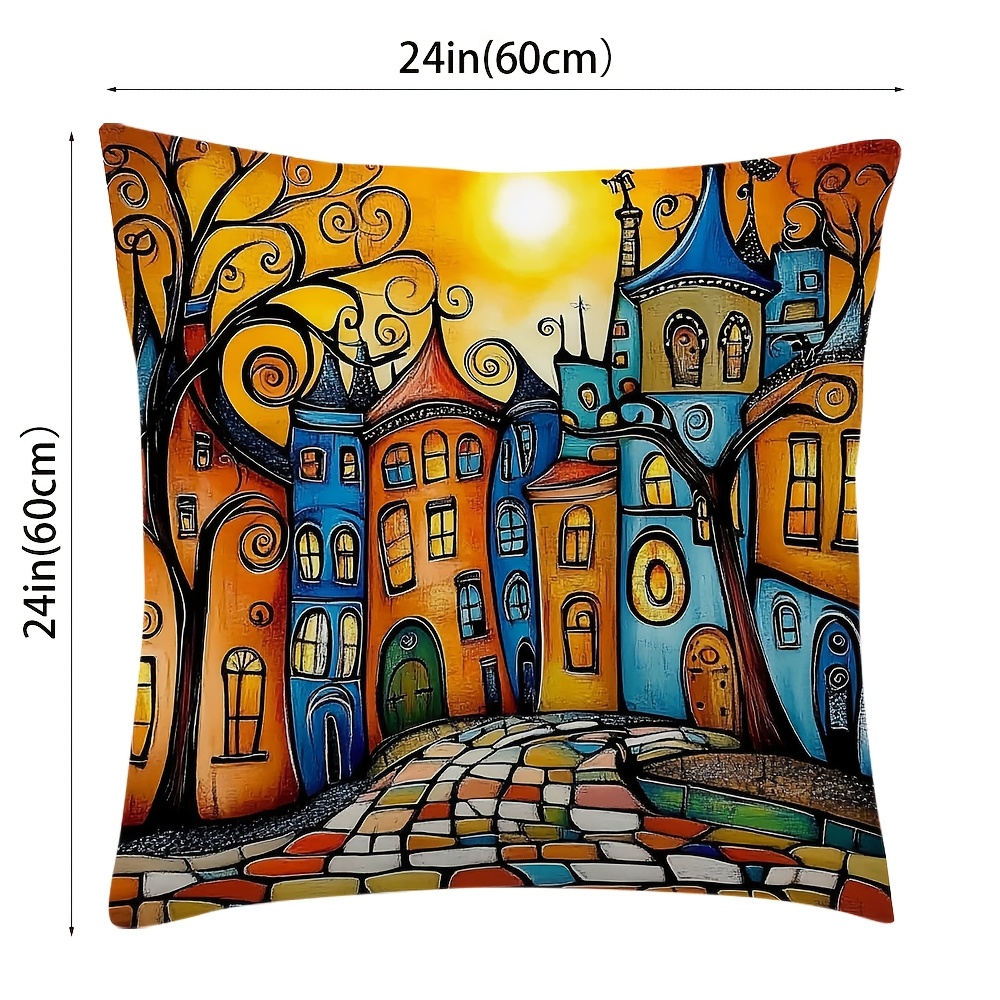 TEMU 2pcs, Super Soft Short Plush Pillowcase, Double-sided Printed, Multiple Sizes From, Abstract Colorful Cartoon Buildings, Suitable For Office,