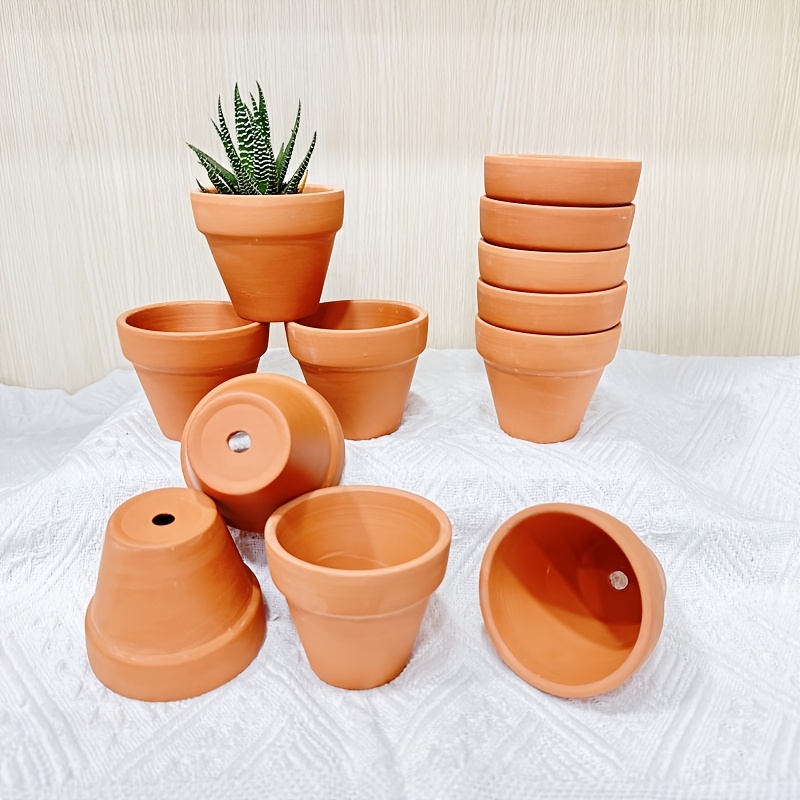 TEMU Set Of 12 Terracotta Pots Measuring 2.7 Inches, Designed With Drainage Holes, Ideal For Succulents And . Great For Planting, Decorating,