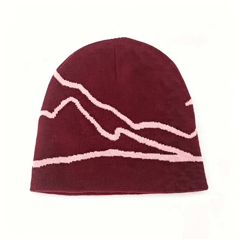 TEMU 1pc Women' Mountain Pattern Beanie Hat - Elastic Soft Warm Winter Skull Cap Suitable For Hiking, Camping, Commuting, Thermal Lightweight With