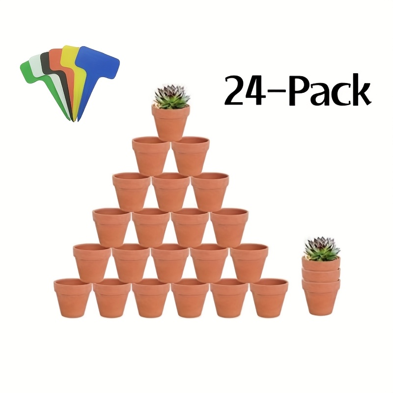 24pcs Mini Terracotta Plant Pots with Colorful Labels  2.17 Inch Small  Clay Succulent Pots, Drainage Hole Included * Indoor & Outdoor Use