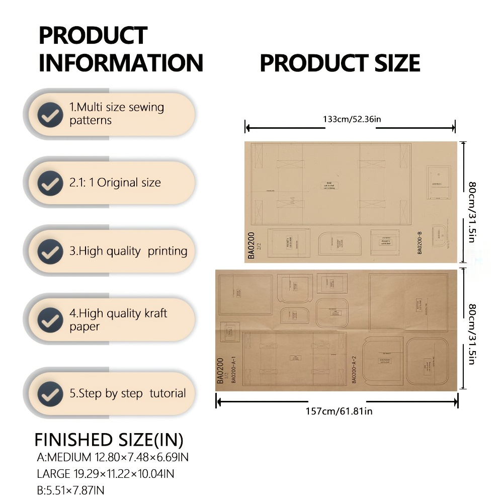TEMU 2-in-1 Set, Flap Crossbody Phone Bag + Weekender Duffle Tote Bag 2 Styles, 1:1 Original Size Paper Template, Not The Bag Itself, High-definition