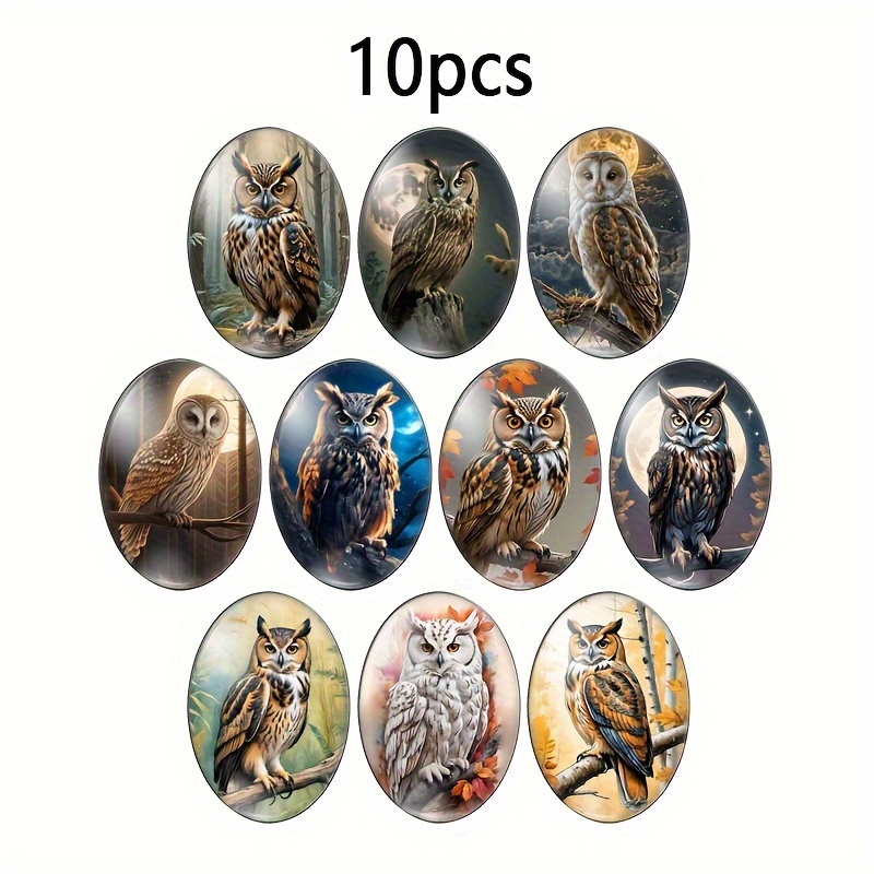 

10 pièces de peintures d'art d'animaux hiboux mignons vintage, cabochon en verre photo 18X25 mm avec motif non incrusté pour la fabrication artisanale et de bijoux