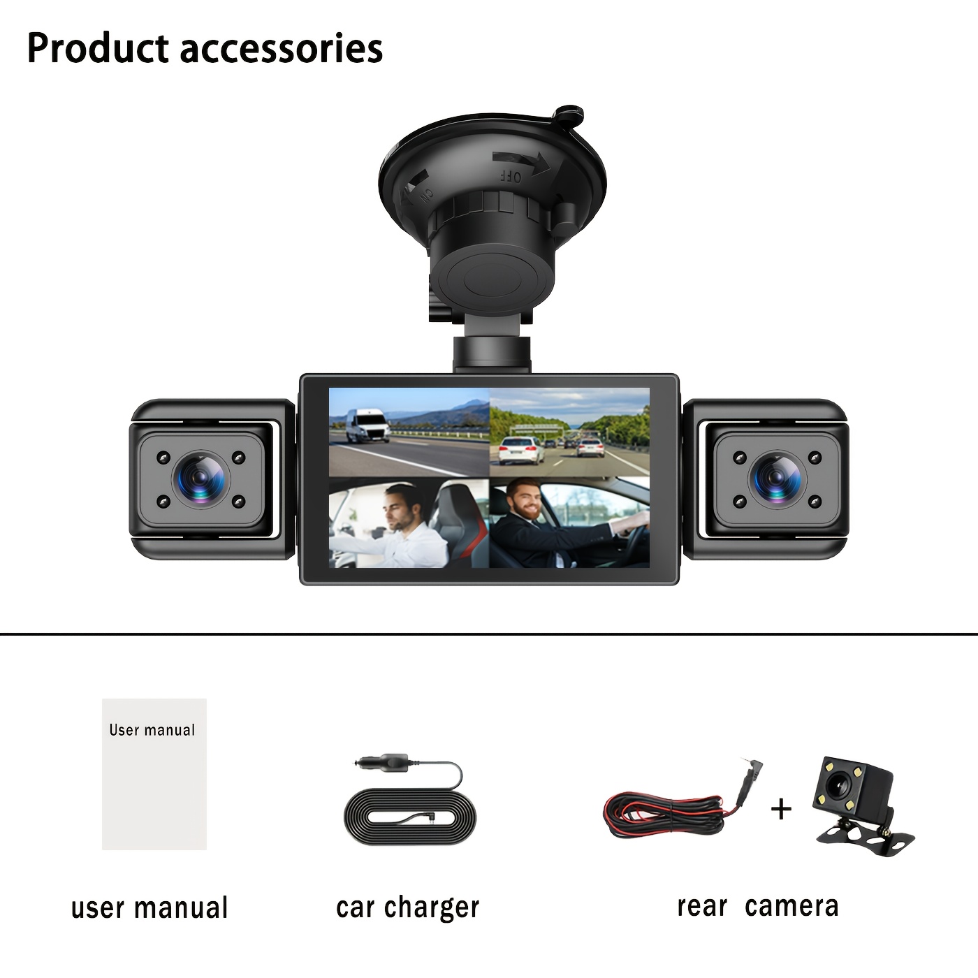 Bcuoz 360° Panoramic 4-lens 1080p Full Hd Safety Dash Cam Kit, 1080p Front + 720p Rear/ Coverage, -screen Split Display, Vision, Wdr, , Loop Recording - Auto Parts/ Car Dashboard Camera/ Safe