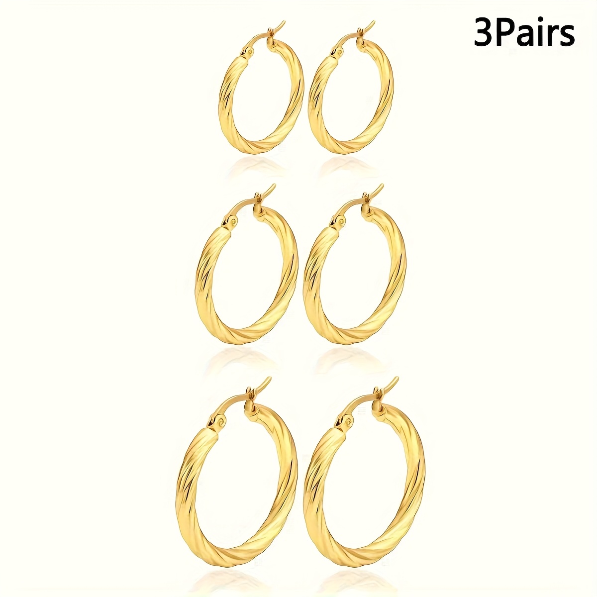 TEMU 3 (Adecuados para) Aros de Acero Inoxidable Chapados en Oro de 18K () - Aros Minimalistas, Regalo para de San Valentín, Uso , Paquete de 3