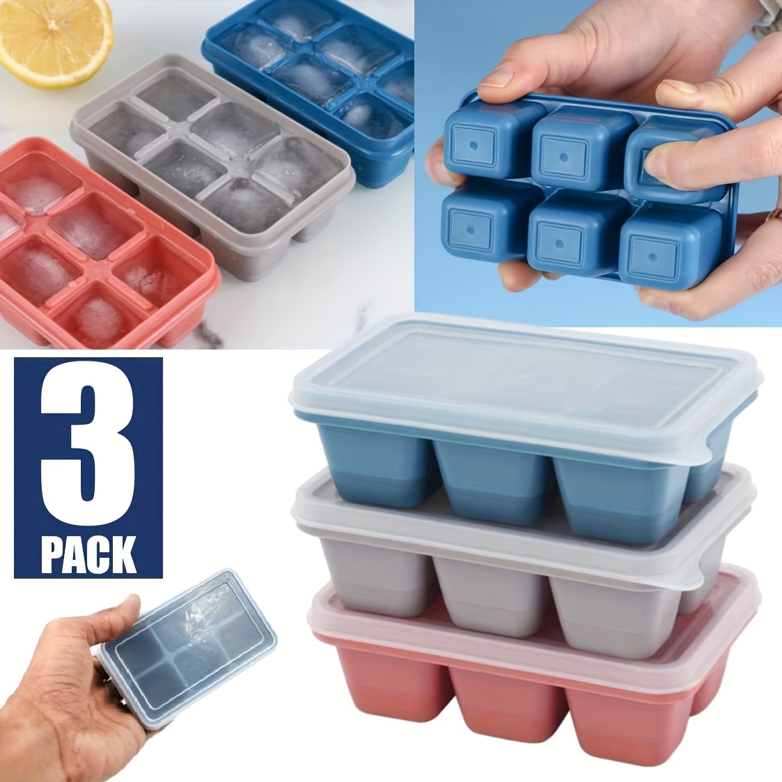 TEMU Premium 3-pack Silicone Ice Cube Tray Ice Maker Ice Ball Mould, For Baking Chocolate Candy Maker Tools, Juice Drinks , Bartender Whiskey,