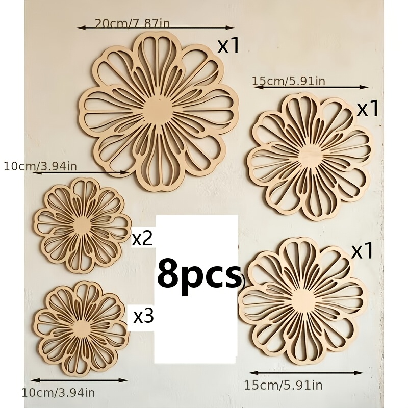 TEMU 8 pezzi Decorazioni fai-da-te con in legno intagliato per casa, giardino, parete, , comodino, compleanno, matrimonio, feste a tema, decorazioni