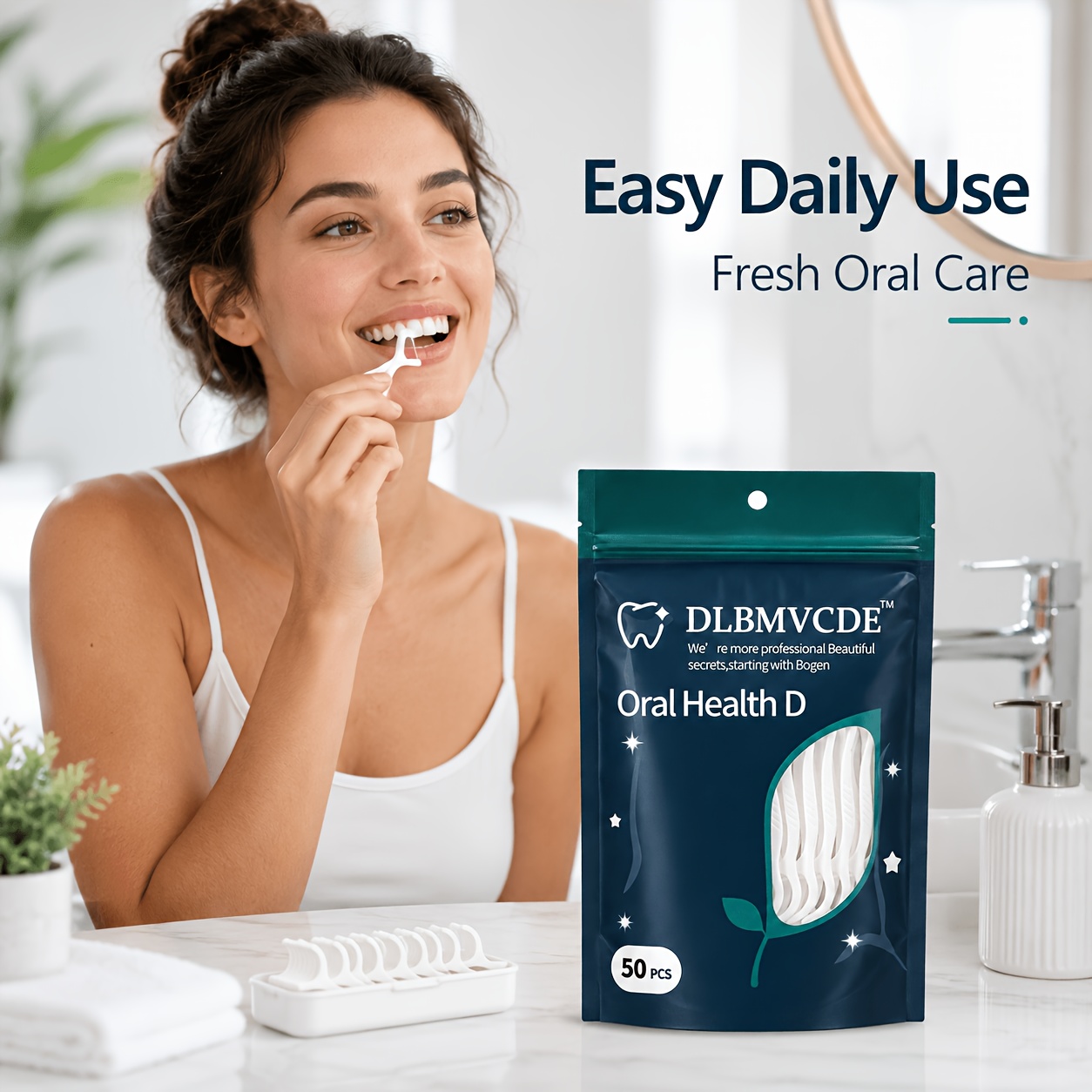 50 Bagged Dental Floss for Deep Cleaning, Portable Disposable