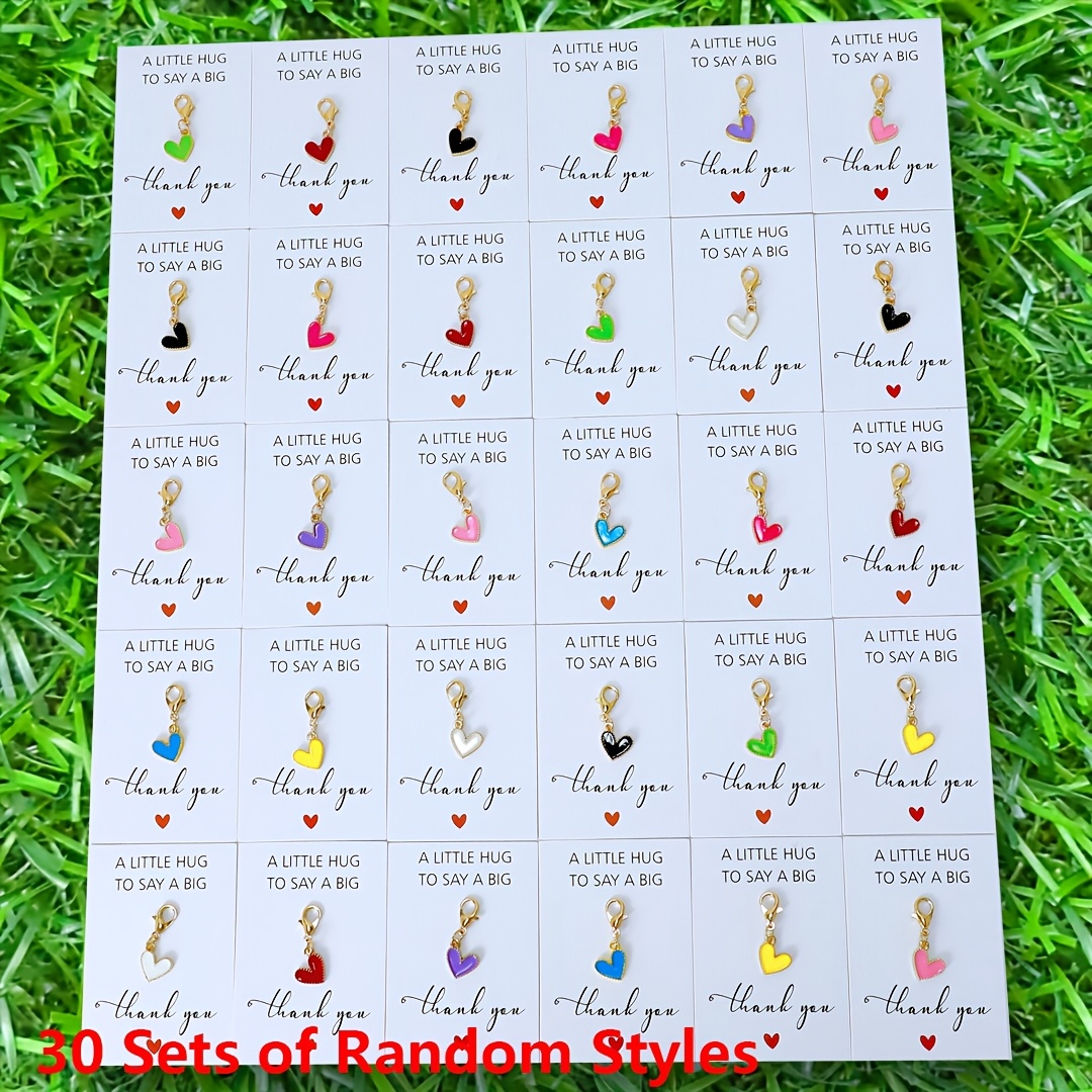 TEMU Gift For Her/him 30pcs Heart Keychain Set, Assorted Random Colors, Includes Thank You Card, Durable Lobster Clasp. Valentine's Day/