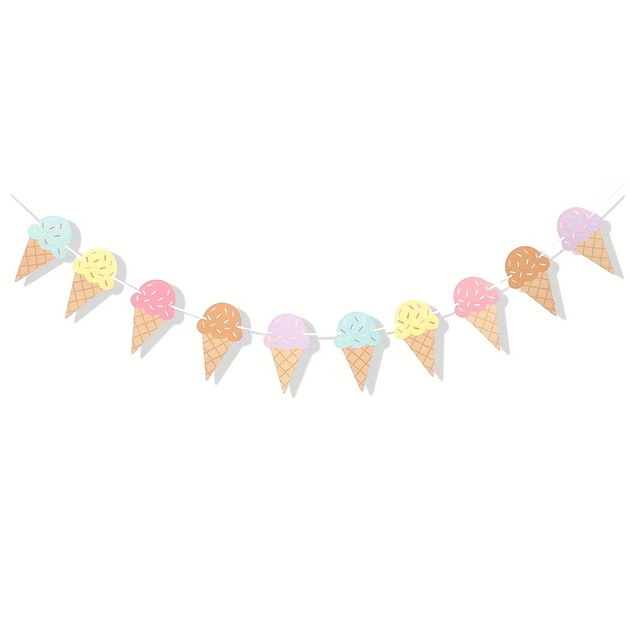 Image of Banner For A Happy Birthday Featuring Ice Cream - Decoration For Birthday Party, Summer-themed Birthday Banner, First Birthday Ice Cream Banner, Ice Cream Props For First Photos