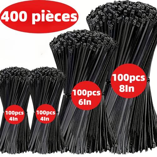 400 pièces de serre-câbles en nylon durable de tailles 20/15/10 cm, serre-câbles auto-bloquants en nylon adaptés pour organiser les appareils électroniques, maison, bureau, et câblage , organisation de , des câbles