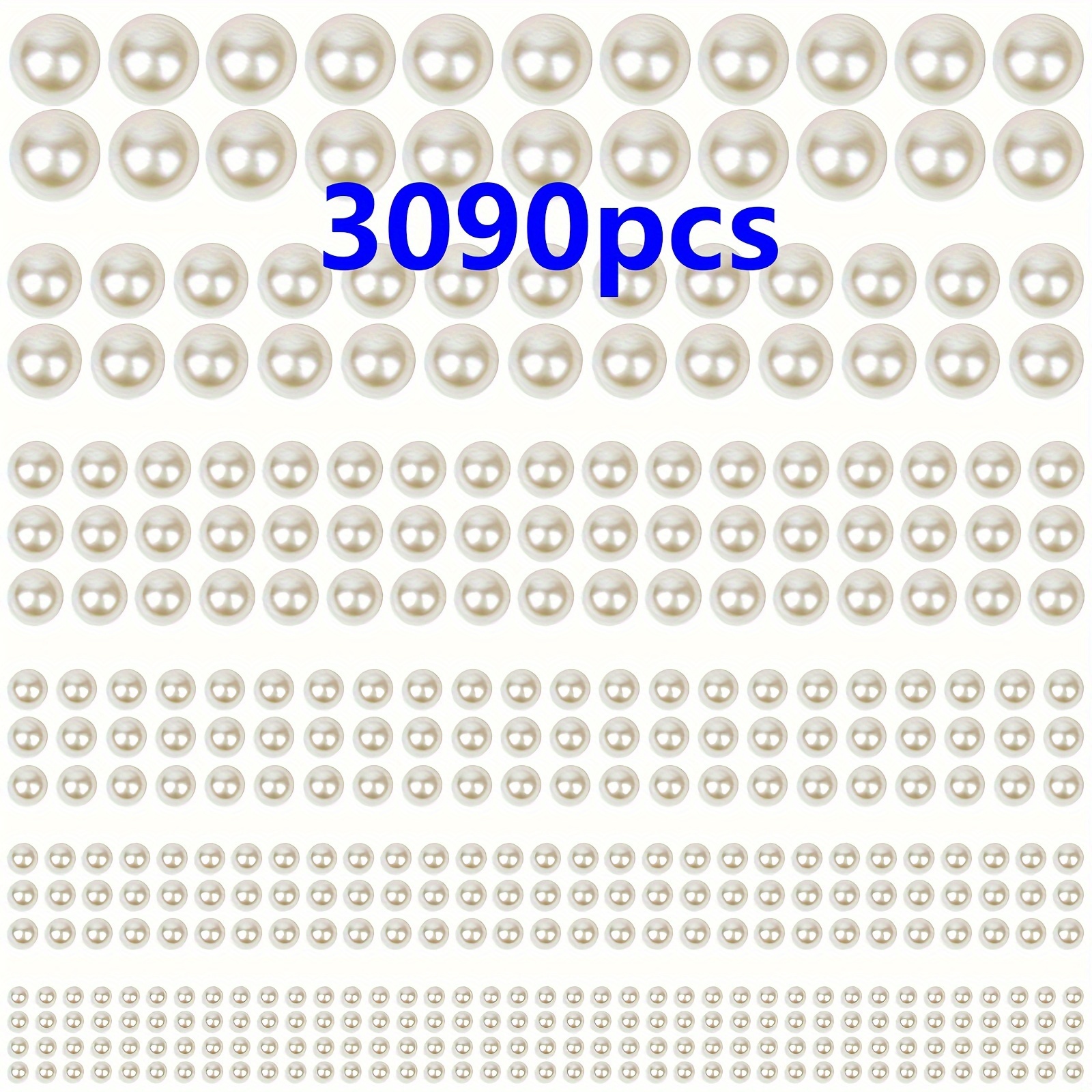 3090pcs Self-adhesive Acrylic Pearl Stickers, Crystal Embellishment Stickers For Crafts, Glass Surface, Princess Theme Round Pearls In Sizes, Glossy Finish, Single Use Decor Gems