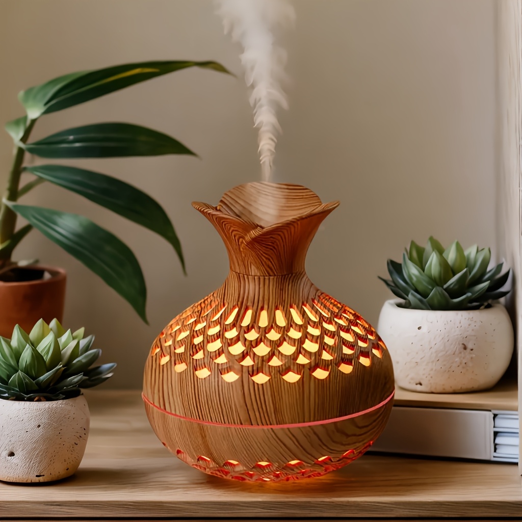Diffuzor de Aromaterapie Elegant din Lemn cu Iluminare Ambientală LED în 7 Culori și 2 Moduri de Ceată - Design Compact Alimentat prin USB pentru Acasă, Birou, Mașină - Cadoul Perfect de Ziua Îndrăgostiților și Anul Nou, Umidificator Decorativ, Difuzor de Miros, Accesoriu Modern pentru Birou, Ceată de Înaltă Calitate