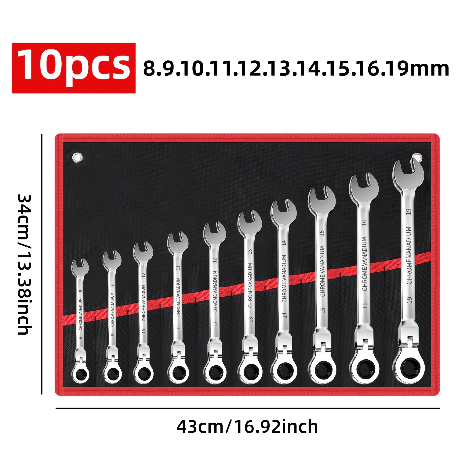 TEMU Adjustable Ratchet Wrench Set Size 8mm-19mm, Ratchet Combination, Flexible Adjustable Design, Maintenance Tool Kit