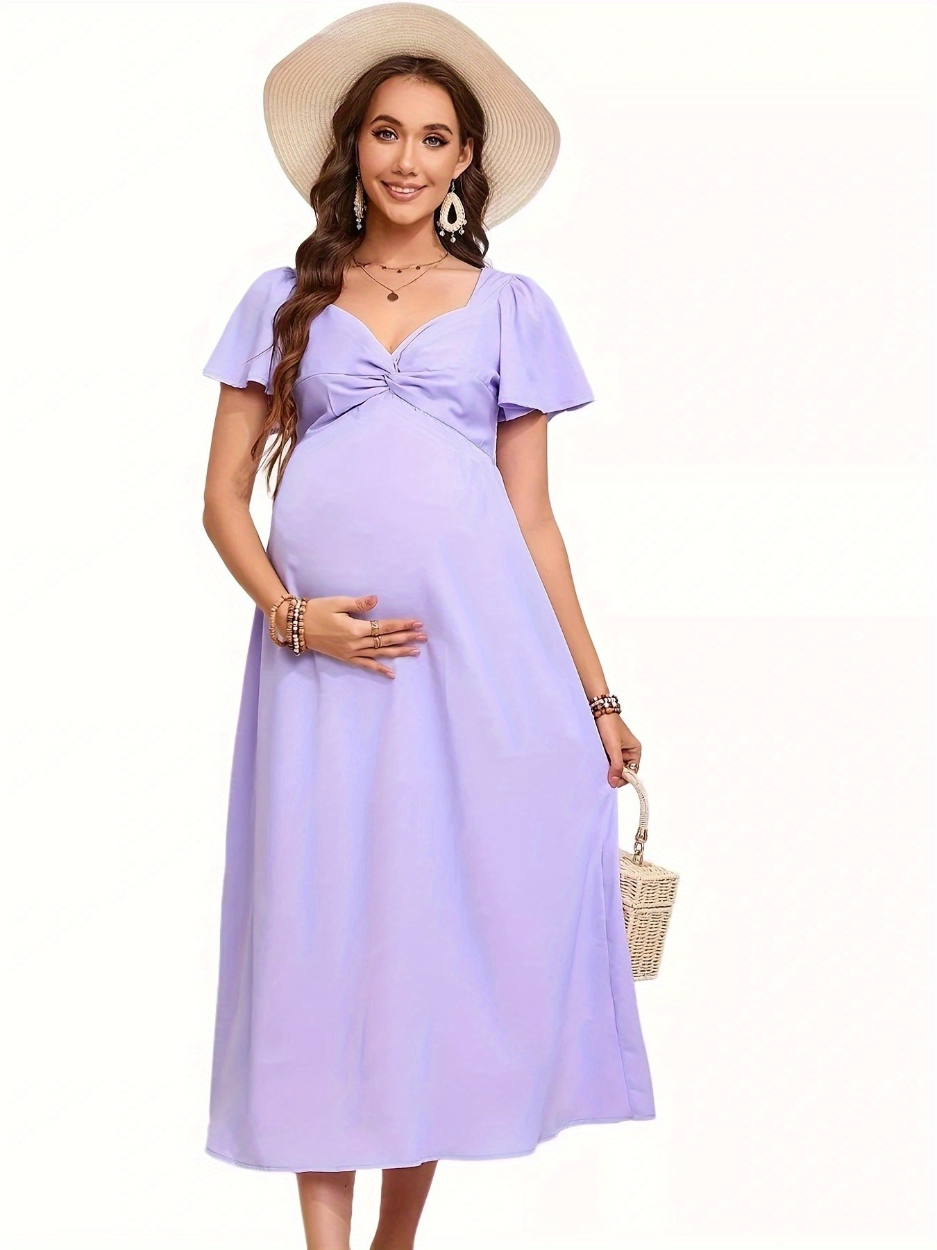 maternity line neck tulle solid color dress - women's clothing - Temu