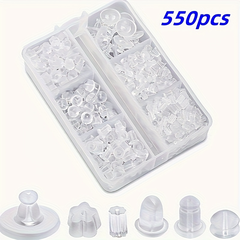 550pcs Soft Silicone Earring Backs - Multiple Styles (Flats, Cones, T-Shaped) for Secure Hold, Comfortable DIY Ear Piercing Accessories, Hypoallergenic Ear Plug Supplies for Sensitive Light Beige, Earring Backs for Heavy Earrings, Heavy Earring Support, Versatile Earring Backs, Skinfriendly Material