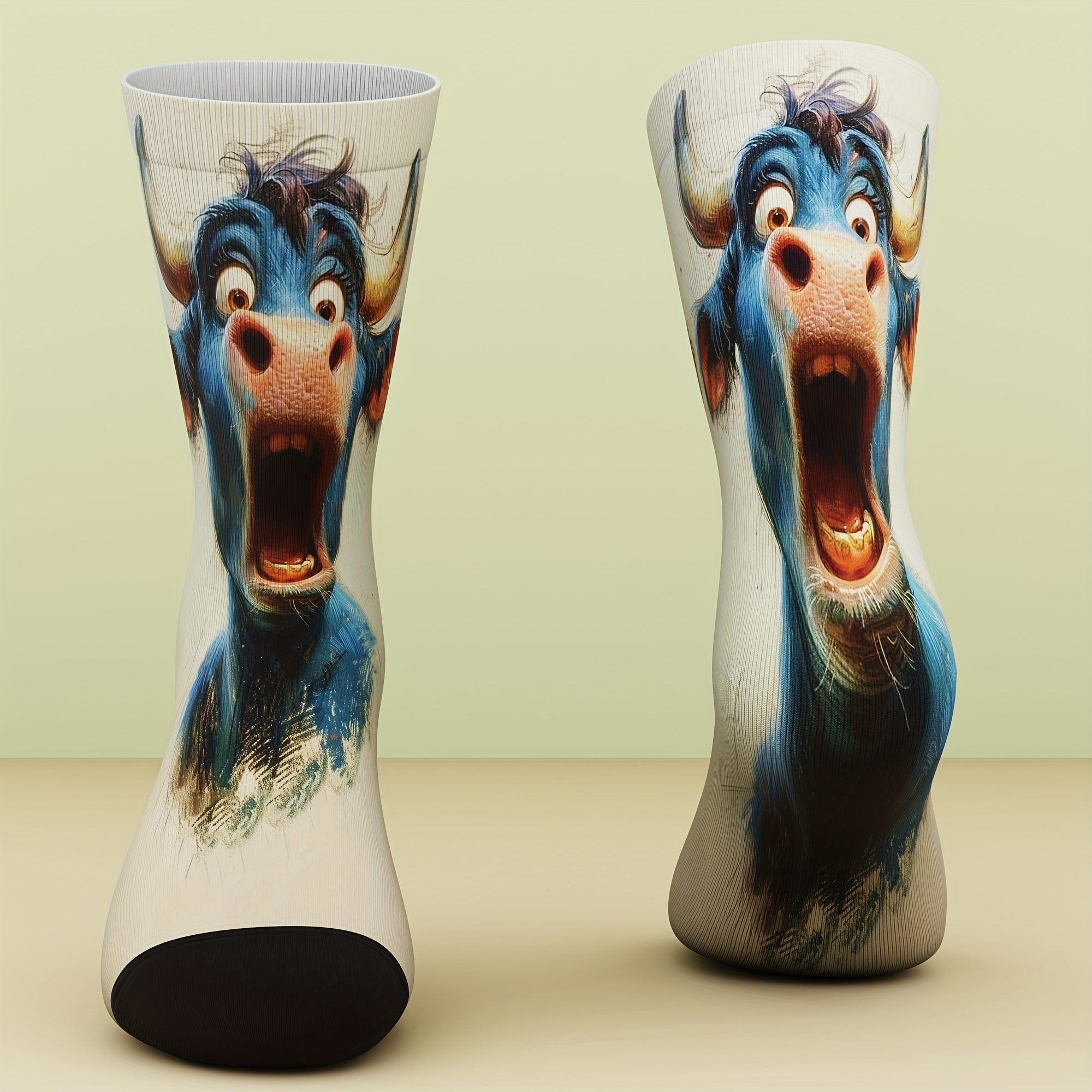 TEMU 1-pair Men' & Unisex Bamboo Fiber Socks With Cute Cow Pattern - Breathable Comfortable For All- Wear Suitable For Outdoor Activities, Funny