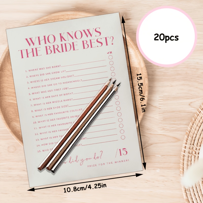 Image of 20pcs, The Bride Party Cards, Suitable For All Guests, Bridesmaid And Groomsmen Groups, , Gift And Wedding Celebration Interactive Paper Game, No Electricity Needed, Icebreaker