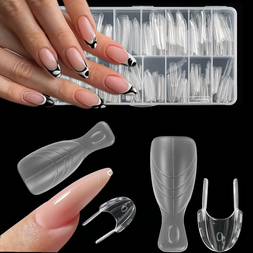 TEMU 120pcs Almond Nail Extension Molds With Handle & Clips - 15 Size Numbered Box Suitable For Diy Gel Polish, Quick Nail Tips, Reusable Removable