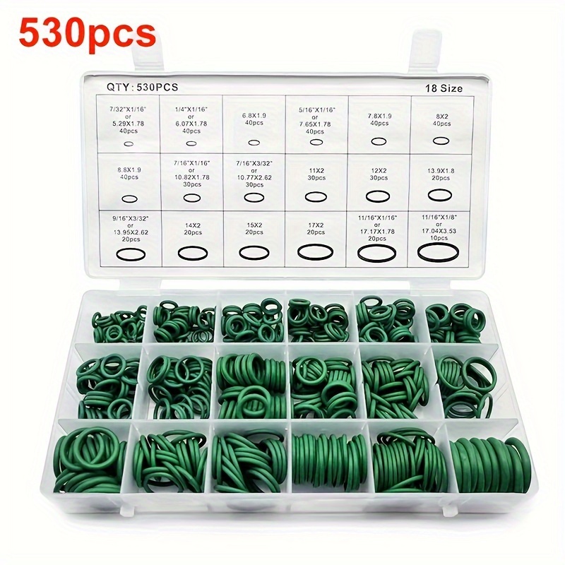 

530 Pcs Assorted Rubber O-rings For Automotive Applications - Sizes Ranging From 6.8mm X 1.9mm To 17mm X 2mm