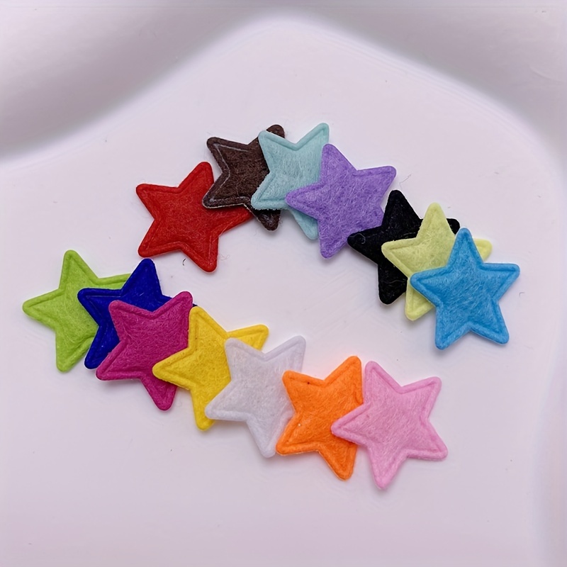 TEMU 100pcs Assorted Colors Felt Star Appliques - Padded Fabric Patches For Diy Hat, Sewing, Headwear & Hair Clip Decorations