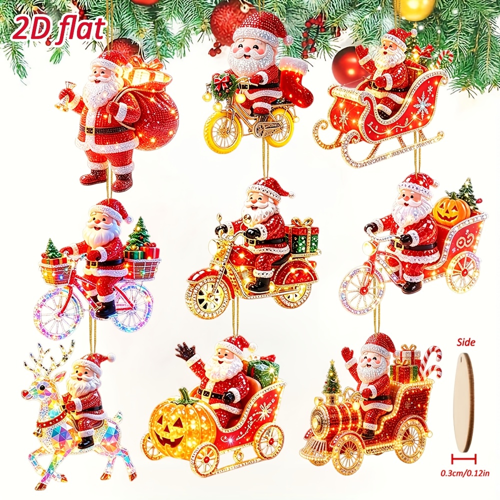 TEMU 2d Flat, [2d Flat] 9pcs Set Of Stylish Santa Claus Pattern Wooden Hanging Ornaments, Christmas Hanging Decoration Set, 2d Flat Wooden Hanging