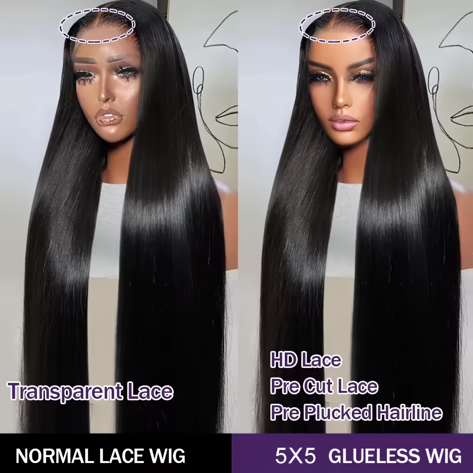  elegant straight human hair wig for women pre cut 5x5 hd transparent lace closure glueless brazilian hair hd lace front wigs 150 density details 0
