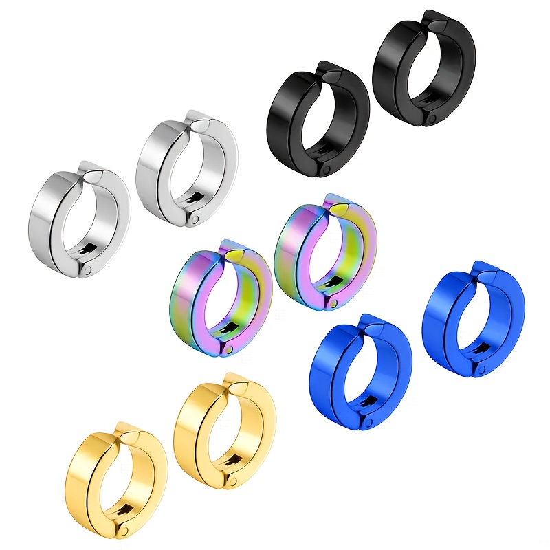 TEMU 10pcs Stainless Steel Non-piercing Earrings, Fashionable Unisex Ear Clips Fake Earrings, 5 Colors